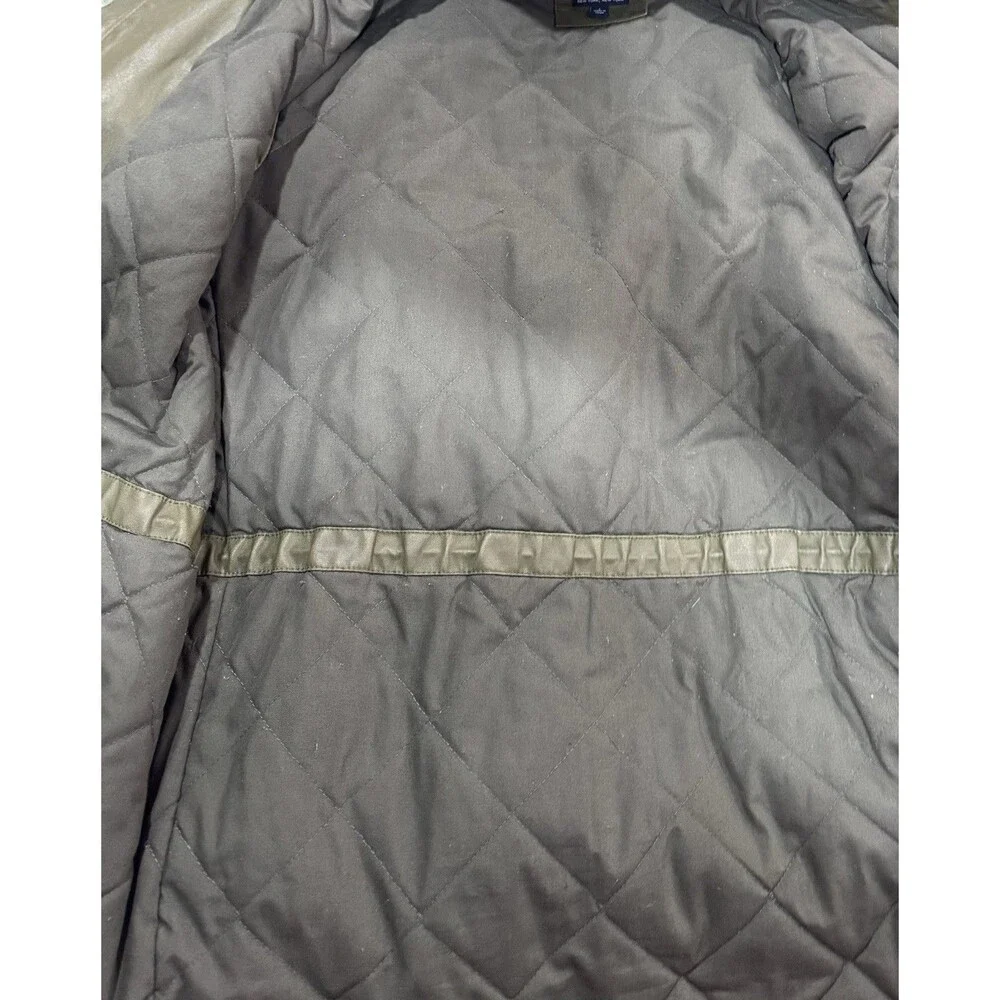 J.Crew Men L Waxed Cotton Field Jacket Olive Quilted Hooded A8942 Military Work